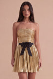 Golden Strapless A Line Short Cocktail Dress