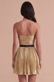 Golden Strapless A Line Short Cocktail Dress