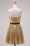 Golden Strapless A Line Short Cocktail Dress