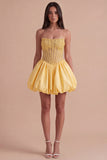 Sparkly Yellow Beaded Corset Ruffled Short Cocktail Dress