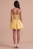 Sparkly Yellow Beaded Corset Ruffled Short Cocktail Dress