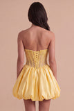 Sparkly Yellow Beaded Corset Ruffled Short Cocktail Dress