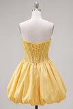 Sparkly Yellow Beaded Corset Ruffled Short Cocktail Dress