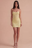 Sparkly Yellow Sequin Corset Strapless Short Cocktail Dress