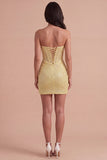 Sparkly Yellow Sequin Corset Strapless Short Cocktail Dress
