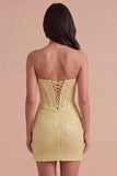 Sparkly Yellow Sequin Corset Strapless Short Cocktail Dress