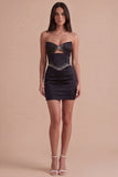 Black Sparkly Beaded Corset Strapless Short Cocktail Dress