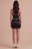Black Sparkly Beaded Corset Strapless Short Cocktail Dress