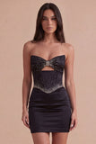 Black Sparkly Beaded Corset Strapless Short Cocktail Dress