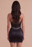 Black Sparkly Beaded Corset Strapless Short Cocktail Dress