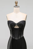 Black Sparkly Beaded Corset Strapless Short Cocktail Dress