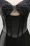 Black Sparkly Beaded Corset Strapless Short Cocktail Dress