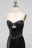 Black Sparkly Beaded Corset Strapless Short Cocktail Dress