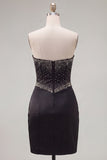 Black Sparkly Beaded Corset Strapless Short Cocktail Dress