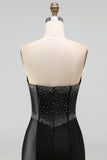 Black Sparkly Beaded Corset Strapless Short Cocktail Dress