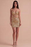 Golden Sparkly Sequin Corset Sweetheart Short Cocktail Dress