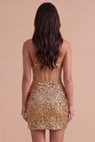 Golden Sparkly Sequin Corset Sweetheart Short Cocktail Dress