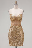 Golden Sparkly Sequin Corset Sweetheart Short Cocktail Dress