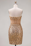 Golden Sparkly Sequin Corset Sweetheart Short Cocktail Dress