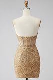 Golden Sparkly Sequin Corset Sweetheart Short Cocktail Dress