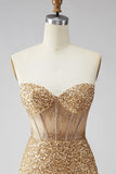 Golden Sparkly Sequin Corset Sweetheart Short Cocktail Dress