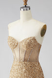 Golden Sparkly Sequin Corset Sweetheart Short Cocktail Dress