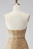 Golden Sparkly Sequin Corset Sweetheart Short Cocktail Dress