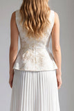 Ivory Floral Midi A Line Boat Neck Pleated Work Dress