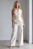 Ivory 2 Piece Floral Notched Lapel Single Breasted Business Suits