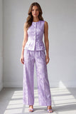 Lilac 2 Piece Floral Single Breasted Round Neck Business Suits