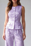 Lilac 2 Piece Floral Single Breasted Round Neck Business Suits