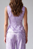 Lilac 2 Piece Floral Single Breasted Round Neck Business Suits