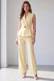 2 Piece Light Yellow Shawl Lapel Business Suits with Belt
