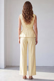 2 Piece Light Yellow Shawl Lapel Business Suits with Belt