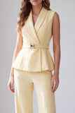2 Piece Light Yellow Shawl Lapel Business Suits with Belt