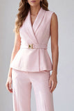 2 Piece Light Yellow Shawl Lapel Business Suits with Belt