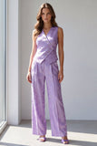 Lilac 2 Piece Floral Single Breasted V-Neck Business Suits