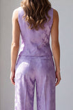Lilac 2 Piece Floral Single Breasted V-Neck Business Suits