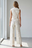2 Piece Ivory Floral Single Breasted Shawl Lapel Business Suits