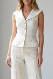 2 Piece Ivory Floral Single Breasted Shawl Lapel Business Suits