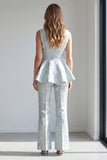 2 Piece Light Blue Floral Ruffled Double Breasted Shawl Lapel Business Suits