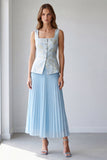 Light Blue Floral Long 2 Piece A Line Single Breasted Square Neck Work Dress