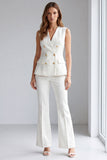 2 Piece Ivory Double Breasted V-Neck Business Suits