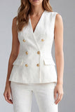 2 Piece Ivory Double Breasted V-Neck Business Suits