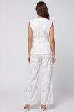 2 Piece Ivory V-Neck Floral Business Suits with Belt