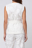 2 Piece Ivory V-Neck Floral Business Suits with Belt