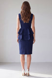 Navy 2 Piece V-Neck Pencil Short Work Dress with Back Slit