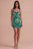Dark Green Sparkly Sequin Bodycon Square Neck Short Cocktail Dress