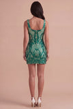 Dark Green Sparkly Sequin Bodycon Square Neck Short Cocktail Dress