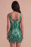 Dark Green Sparkly Sequin Bodycon Square Neck Short Cocktail Dress